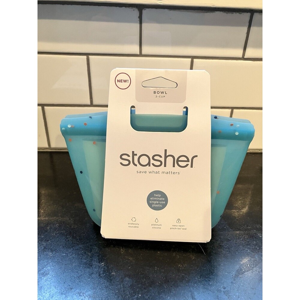 STASHER Endlessly Reusable BOWL  2 Cup 16 fl oz Capacity NEW Blue Aqua